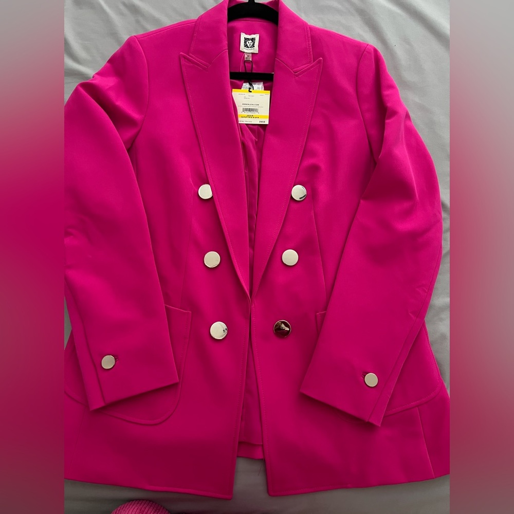 Anne Klein Vibrant Pink Double-Breasted Blazer
